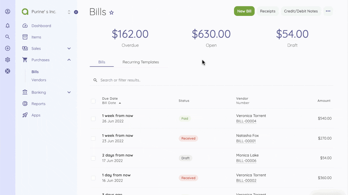 How a bill page looks