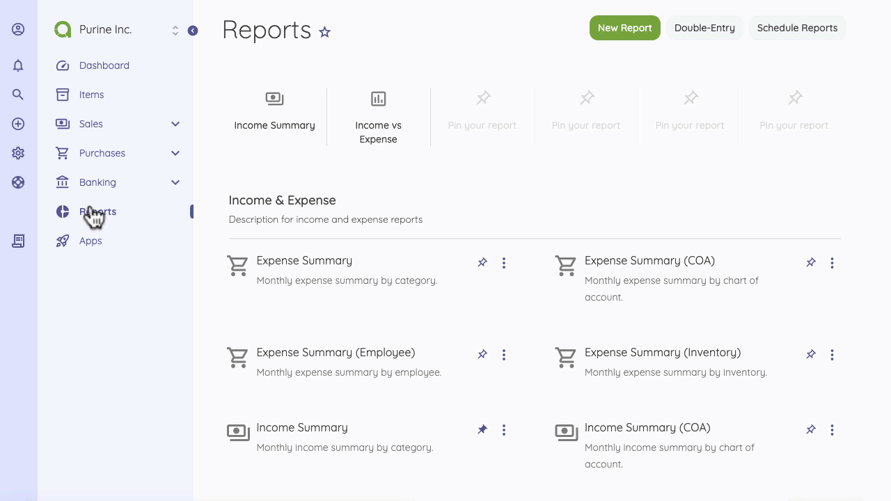 Pinning a report
